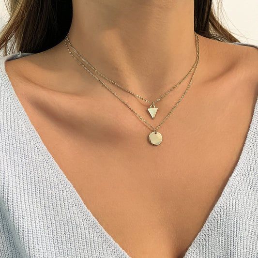 Hip-hop Simple Geometric Metal Round Sequin Necklace Women's Versatile Clavicle Chain Necklace Set