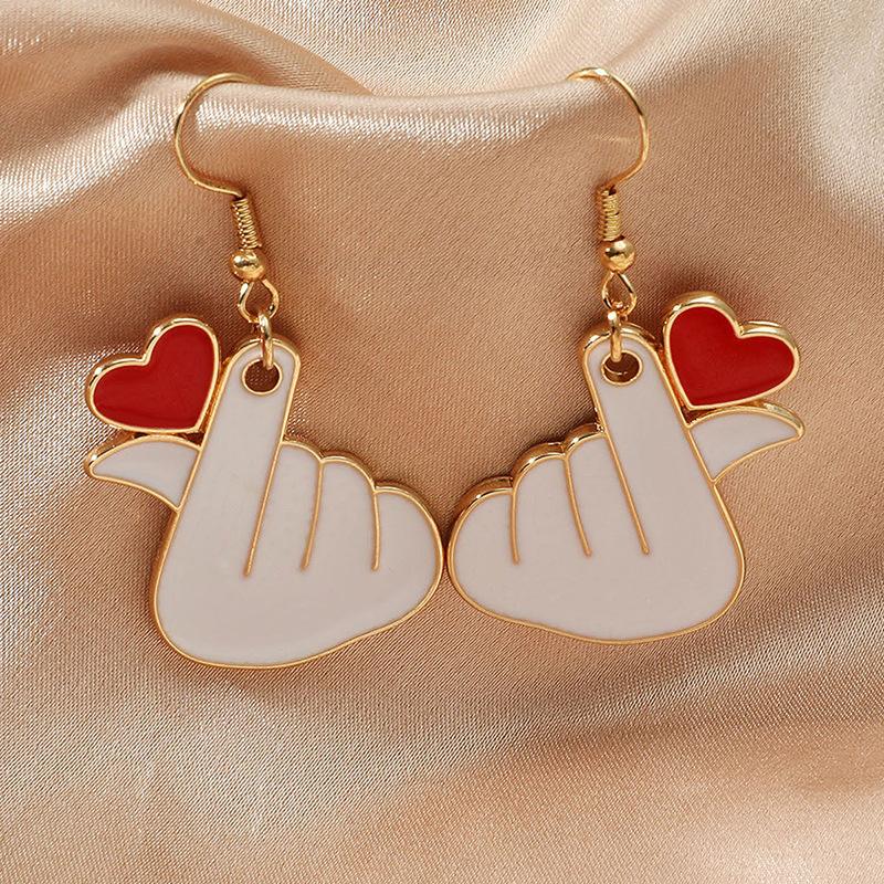 Creative personality earrings simple metal dripping oil red heart-shaped earrings creative cute earrings female