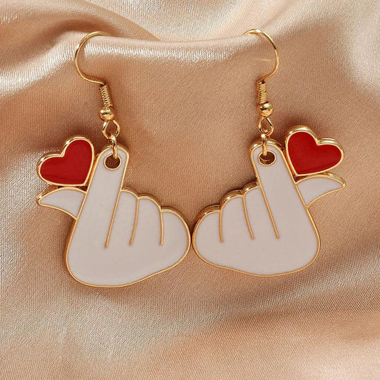Creative personality earrings simple metal dripping oil red heart-shaped earrings creative cute earrings female