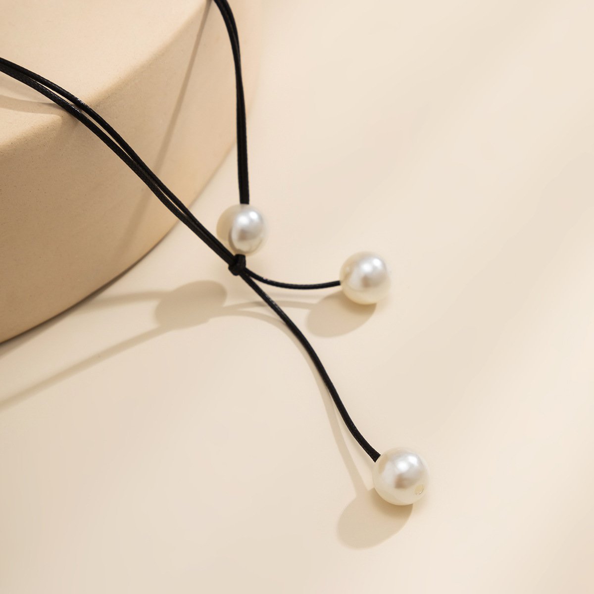 Jewelry Versatile Geometric Niche Wax Thread Necklace Simple Double Layer Imitation Pearl Adjustment Necklace Women