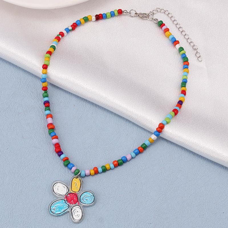 Ethnic color rice beads with acrylic pendant necklace bohemian fashion choker neck chain