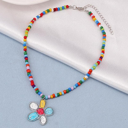Ethnic color rice beads with acrylic pendant necklace bohemian fashion choker neck chain