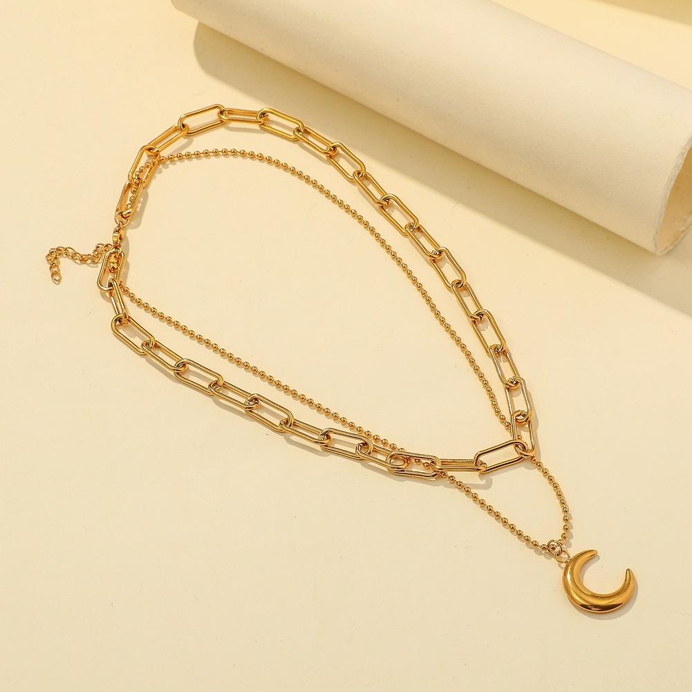 Jewelry niche light luxury titanium steel gold-plated moon pendant cold and simple choker necklace female