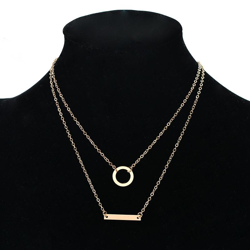 Popular Necklace Ring One Word Metal Rod Circle Necklace Female Thin Chain Clavicle Chain