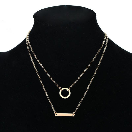 Popular Necklace Ring One Word Metal Rod Circle Necklace Female Thin Chain Clavicle Chain