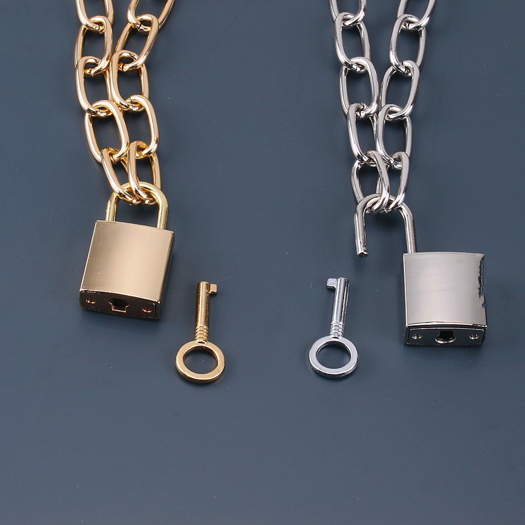 Jewelry Hip Hop Thick Chain Lock Necklace Couple Simple Key Lock Long Necklace