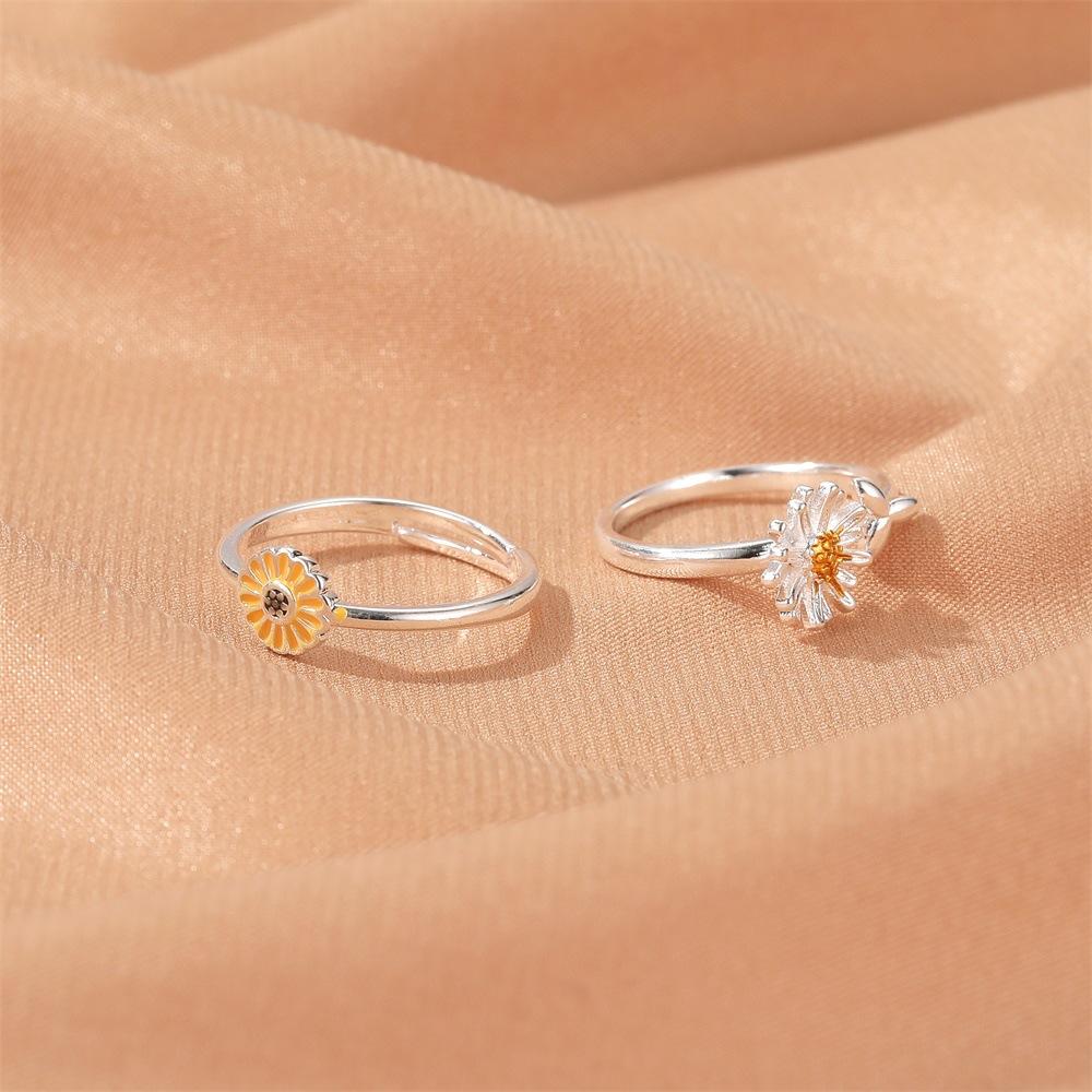 2 simple daisy flower ring female literary small fresh sun flower ring opening adjustable ring