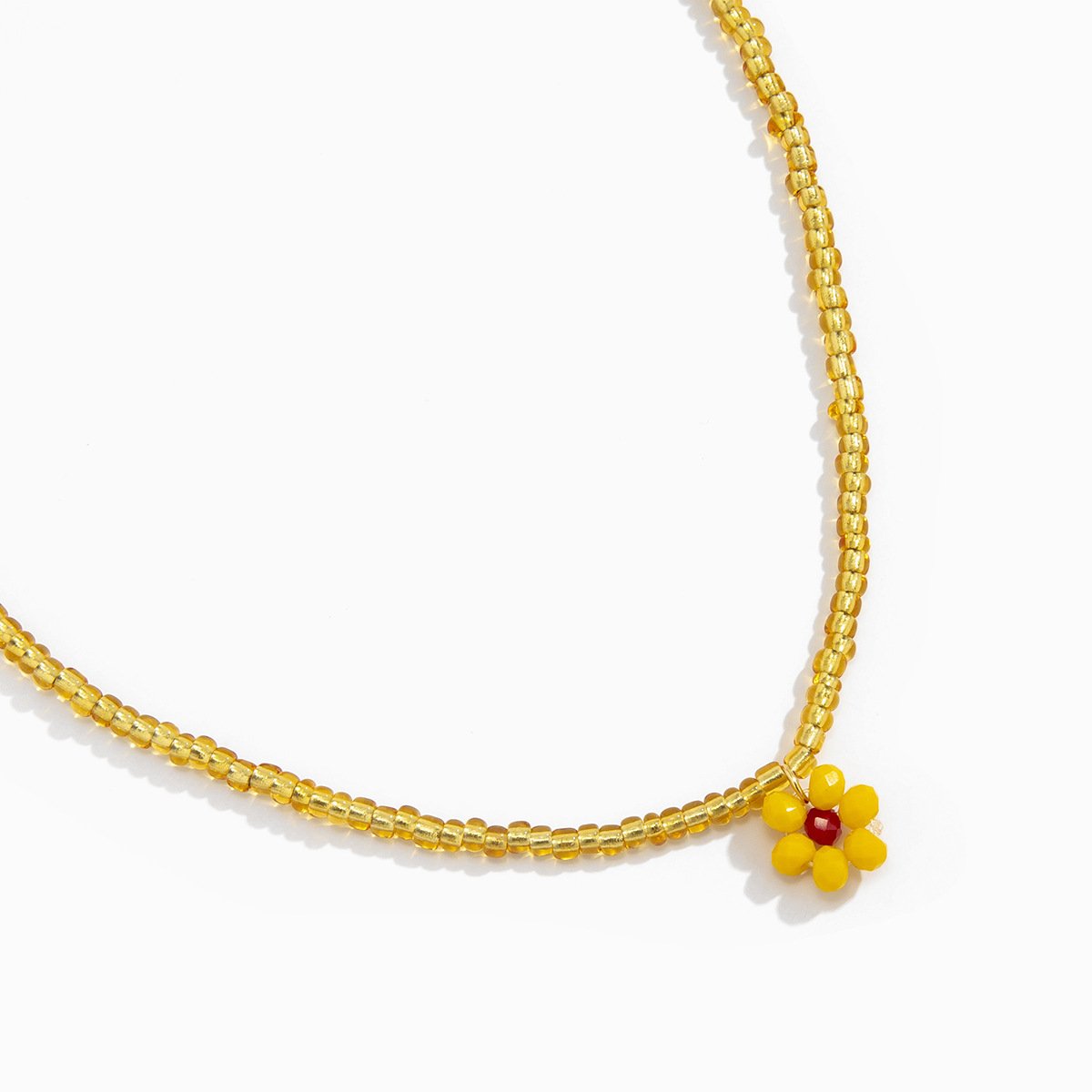 Simple Small Daisy Flower Rice Bead Necklace Bohemian Holiday Imitation Crystal Braided Clavicle Necklace