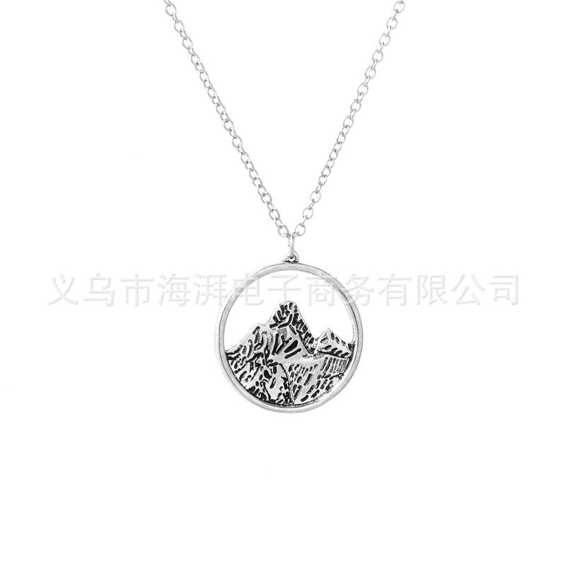 Drip Oil Pendant Empty Circle Mountains Necklace Handmade Silver Necklace Jewelry