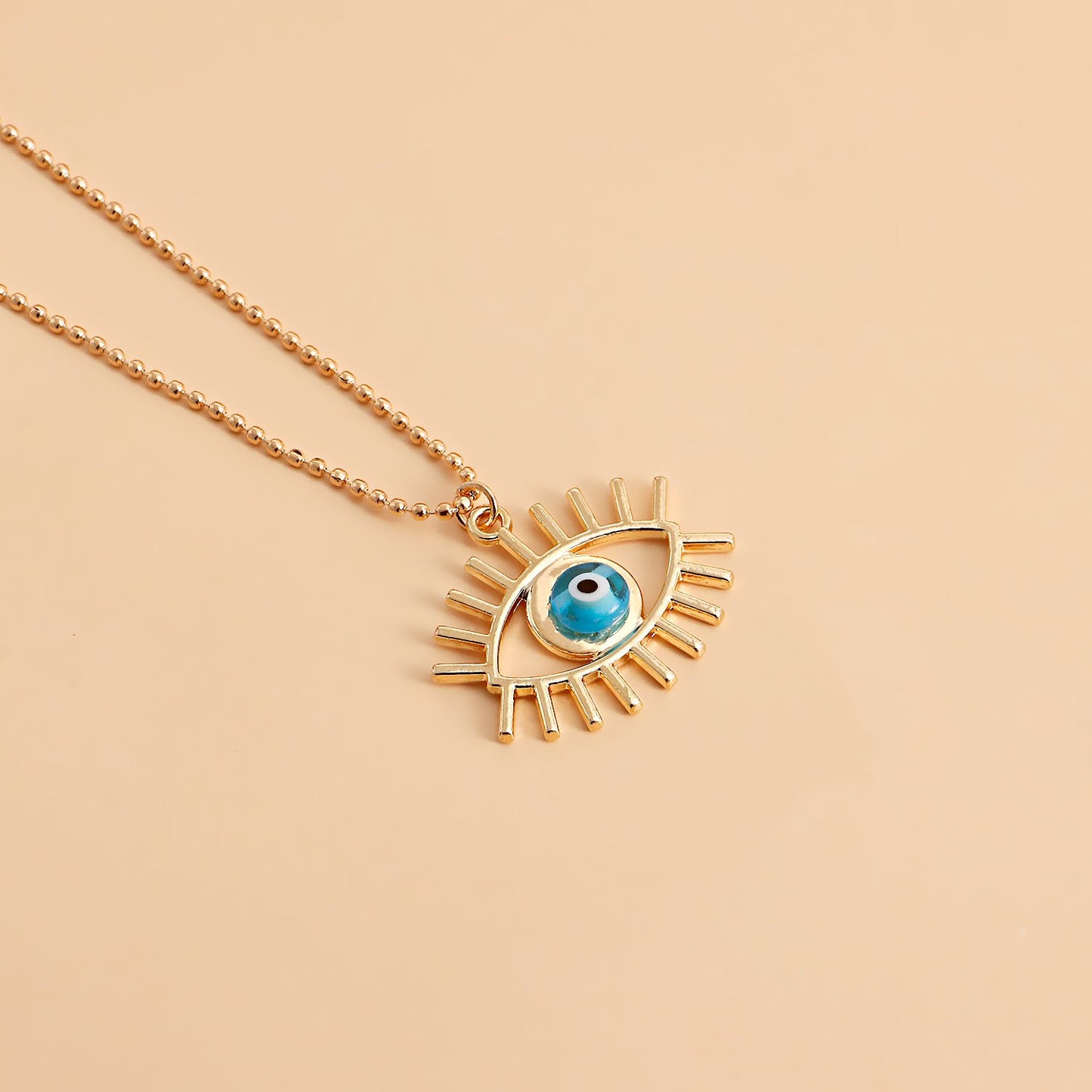 Jewelry cool multi-layer flat snake chain geometric pentagonal blue star devil's eye pendant necklace female