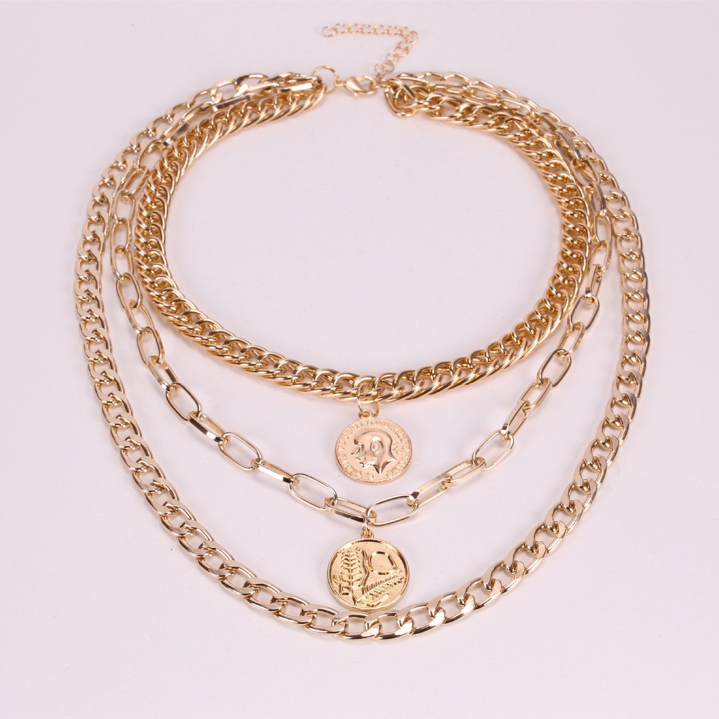 Jewelry Personality Round Card Coin Pendant Necklace Hip Hop Trendy People Image Multilayer Chain Necklace Female