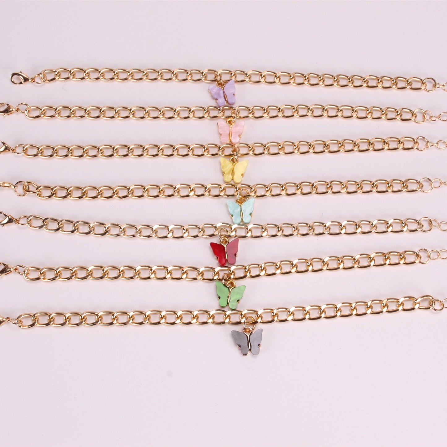 New simple summer beach anklet ins color acrylic butterfly anklet metal thick chain anklet