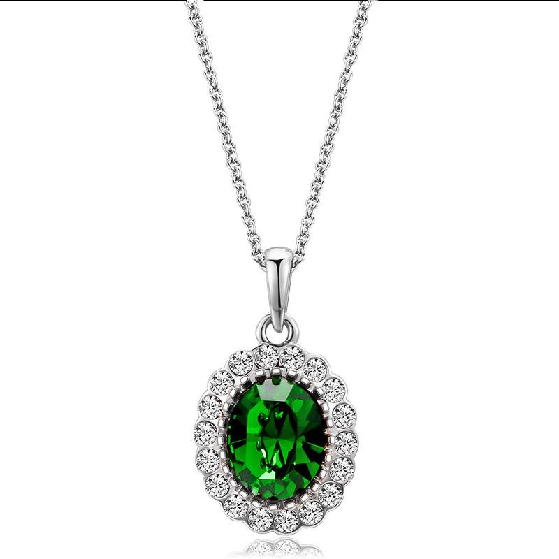 Fashion Women Rhinestone Emerald Gemstone Pendant Necklace Earrings Set Head Jewelry