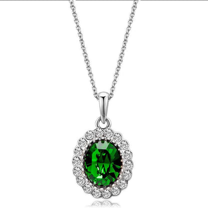 Fashion Women Rhinestone Emerald Gemstone Pendant Necklace Earrings Set Head Jewelry