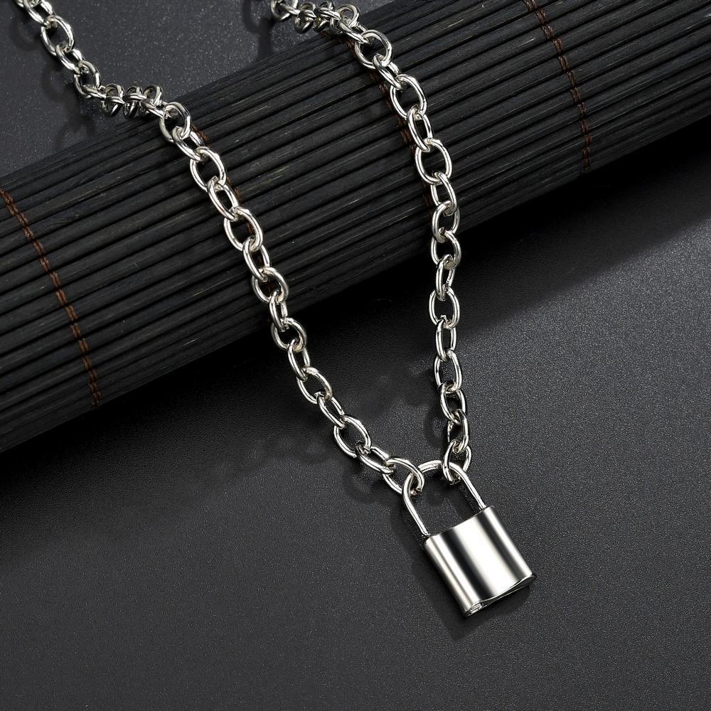 fashion alloy lock pendant necklace street punk necklace women