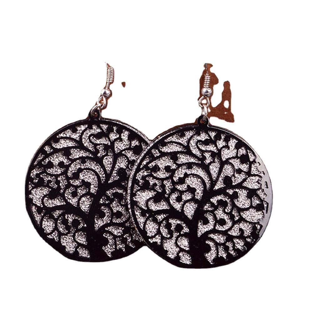 Fashion boutique earrings hollow tree of life frosted earrings women's metal disc earrings girls heart