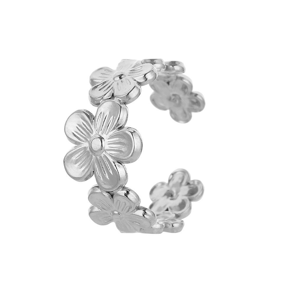 Fashion simple flower stainless steel open ring personality trend titanium steel ring jewelry