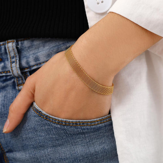 Popular Stainless Steel Vacuum Gold Plated Men's Bracelet Fashion Simple Mesh Trendy Bracelet