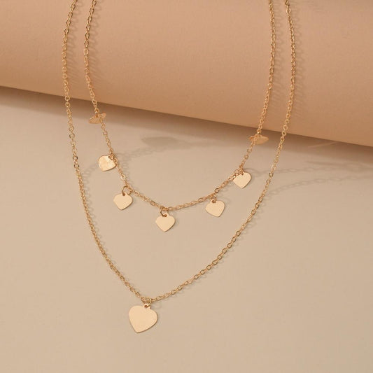 Vintage Iron Piece Peach Heart Pendant Necklace Fashion Double Chain Clavicle Chain Necklace Jewelry