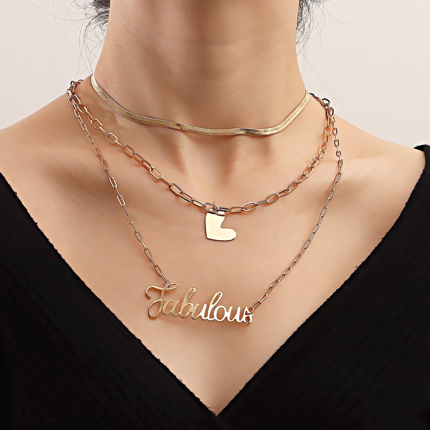Ins trend multi-layered necklace female niche design sense geometric love wild letter creative jewelry