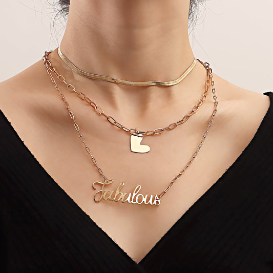 Ins trend multi-layered necklace female niche design sense geometric love wild letter creative jewelry