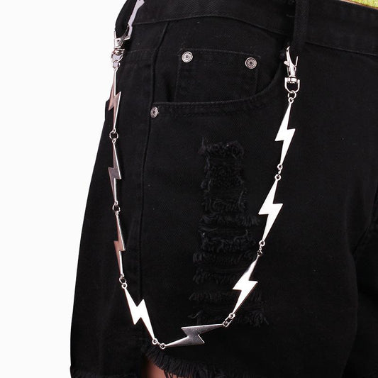 Trendy single product fashion hip-hop jumping disco lightning flame decoration double-layer chain casual punk jeans waist chain