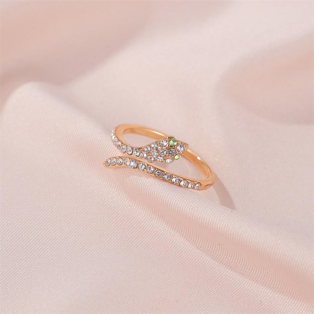 Jewelry Temperament Flash Diamond Full Diamond Snake Ring Personality Zircon Open Ring Personality Accessories