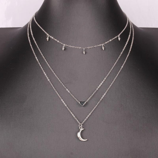 Ins hip-hop retro peach heart necklace women's multi-layer mix and match moon pendant sweater chain