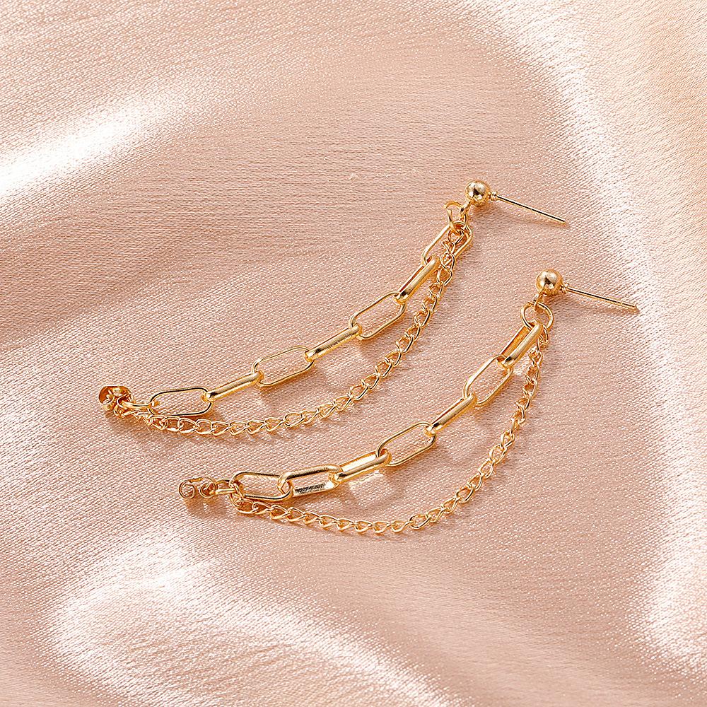 Ins cold tassel chain earrings retro design geometric earrings metal copper high-end earrings female