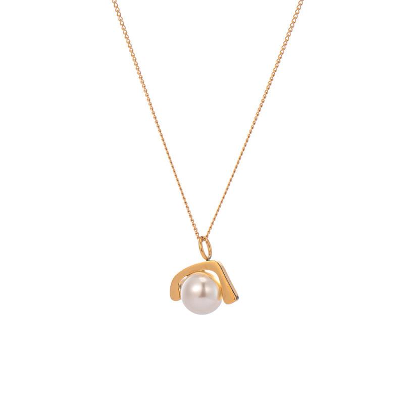 Pearl U-shaped necklace female niche design sense stainless steel temperament ins irregular retro fashion clavicle chain