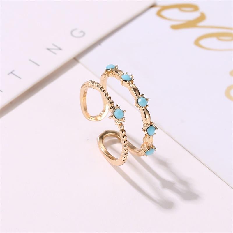 Double-layer hollow ring simple diamond opening adjustable ring female personality u-shaped index finger ring