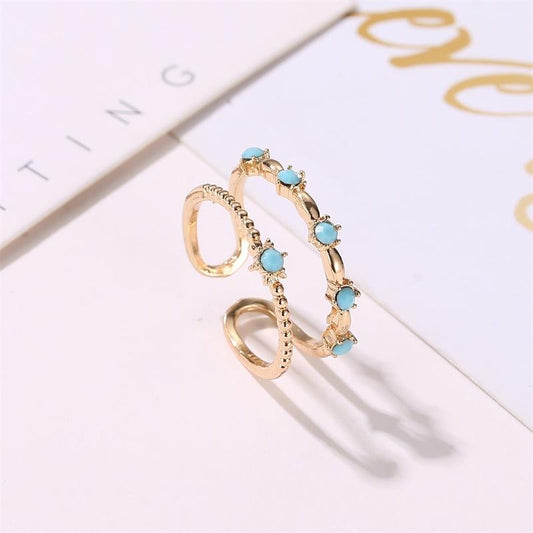 Double-layer hollow ring simple diamond opening adjustable ring female personality u-shaped index finger ring
