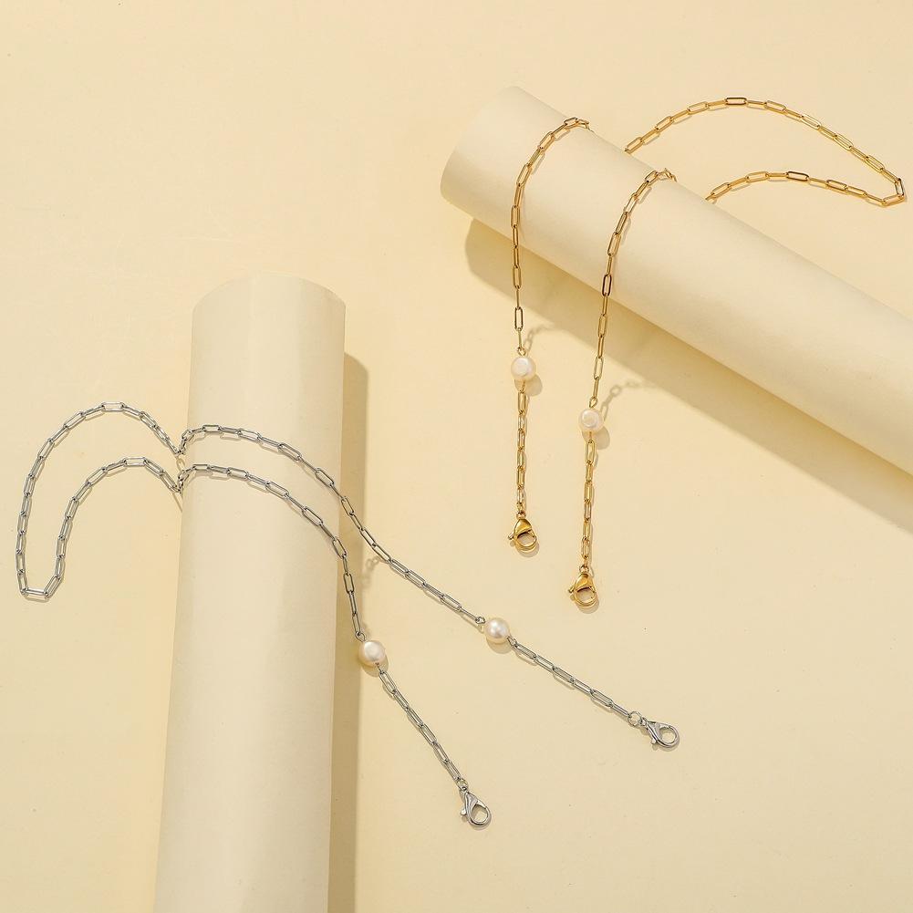 Mask hanging chain stainless steel chain baroque special-shaped pearl mask chain glasses chain