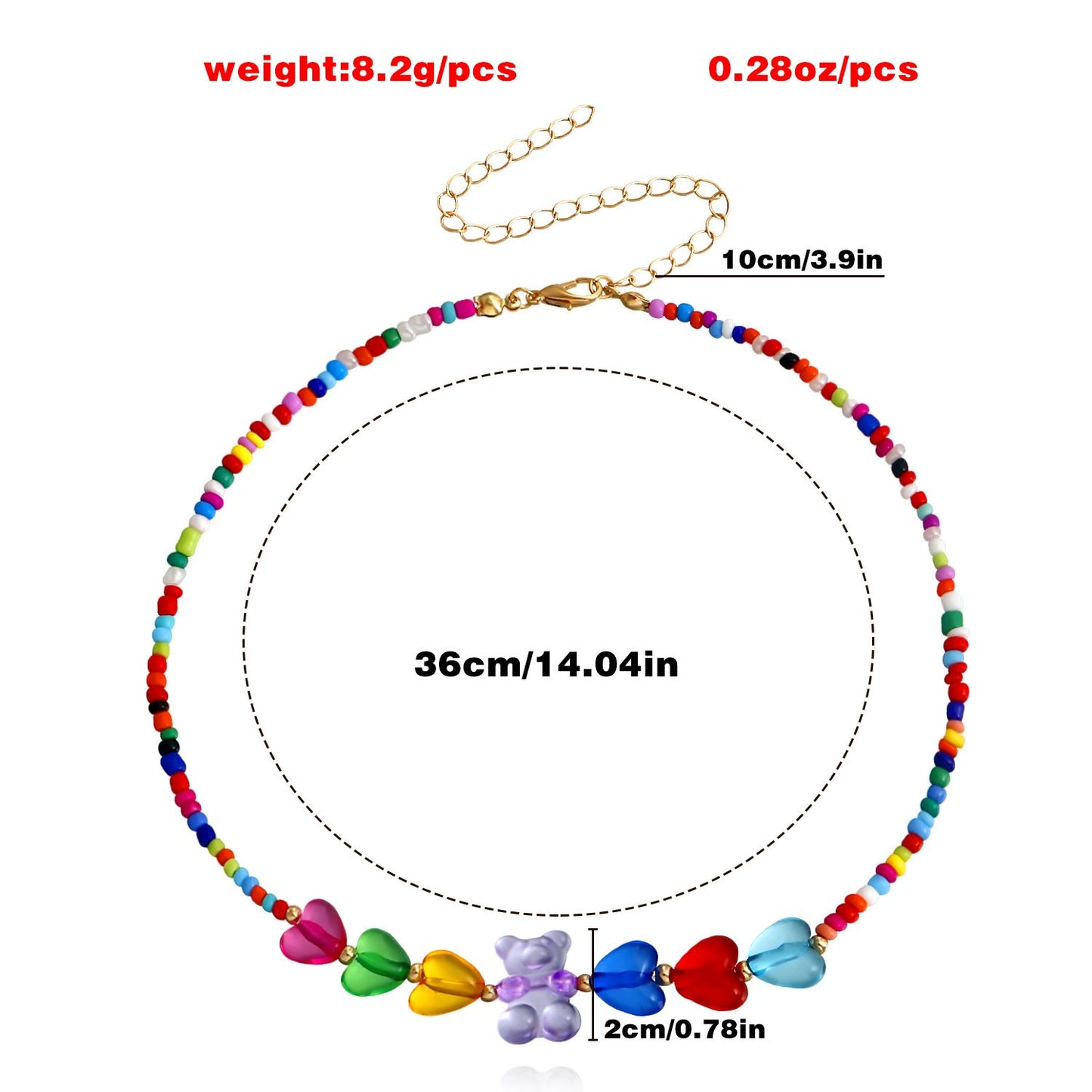 Jewelry Bohemian Mixed Color Rice Beads Colorful Heart Bear Necklace Bracelet Set Cartoon Female