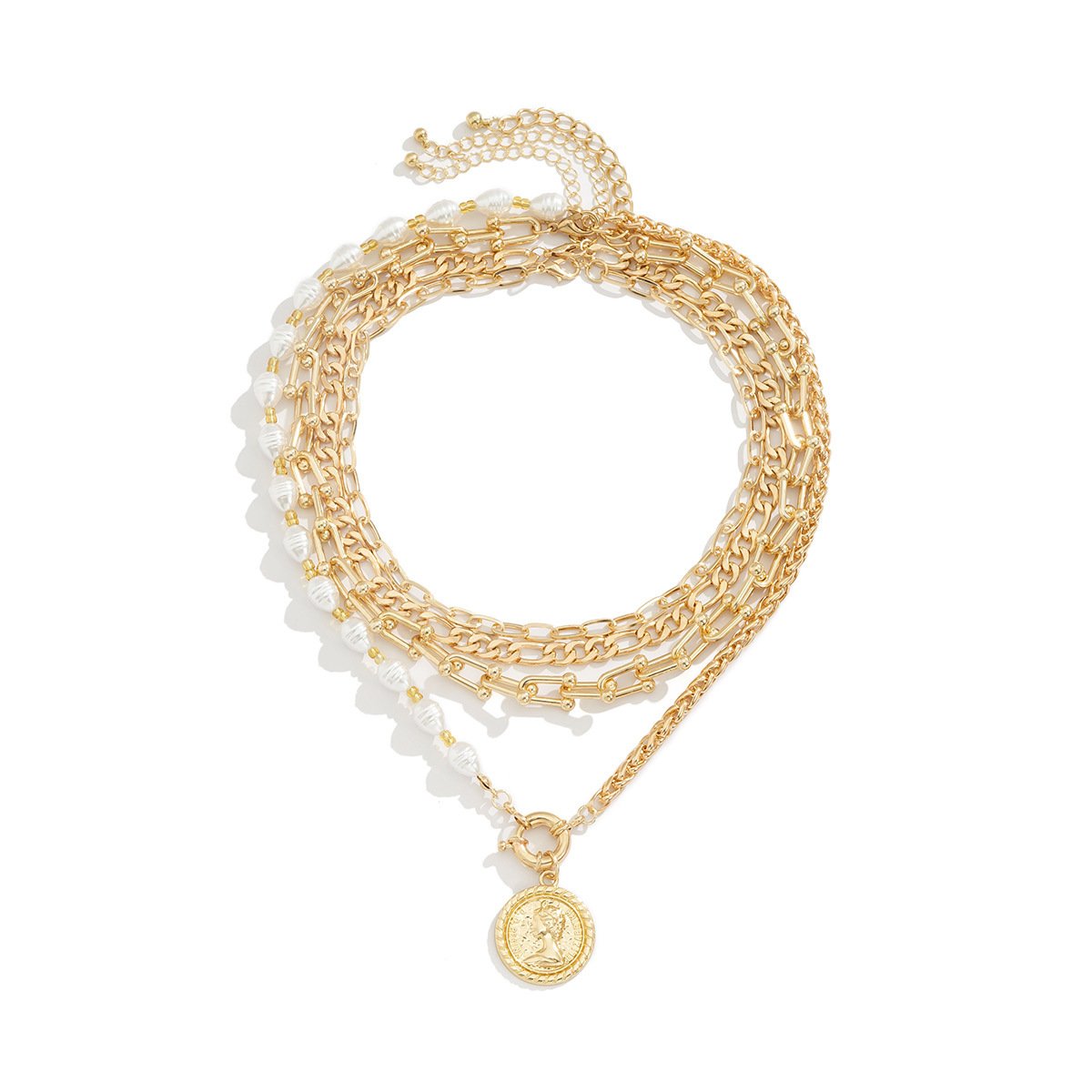 Jewelry Street Shot Hollow Embossed Necklace Women's Retro Punk U-shaped Buckle Imitation Pearl Portrait Necklace