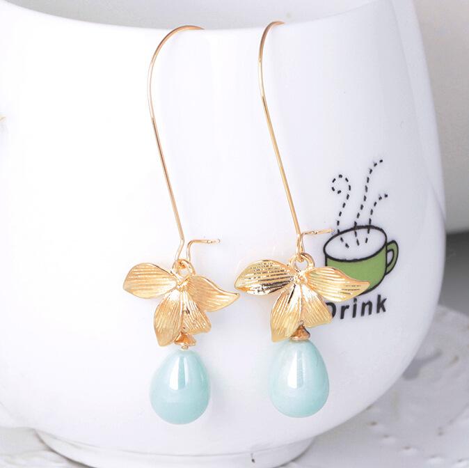 Fashion personality fresh leaves pearl earrings flower drop earrings