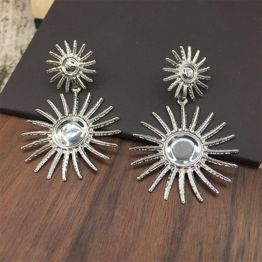 Summer exaggerated grid sun flower earrings shrimp skin earrings