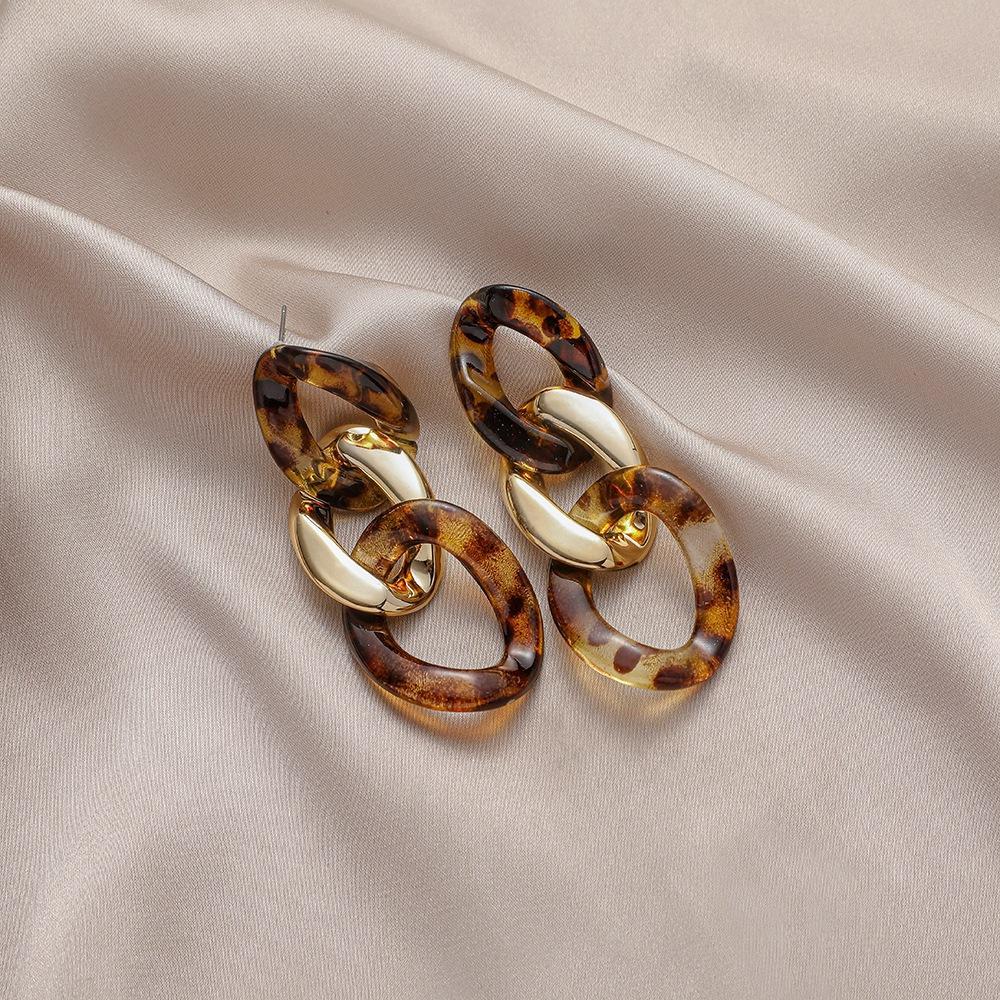 Trendy punk exaggerated leopard print acrylic chain long earrings temperament elegant personality twist earrings
