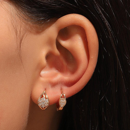Ins diamond ring earrings female retro fashion temperament metal geometric circle ear buckle net red earrings tide