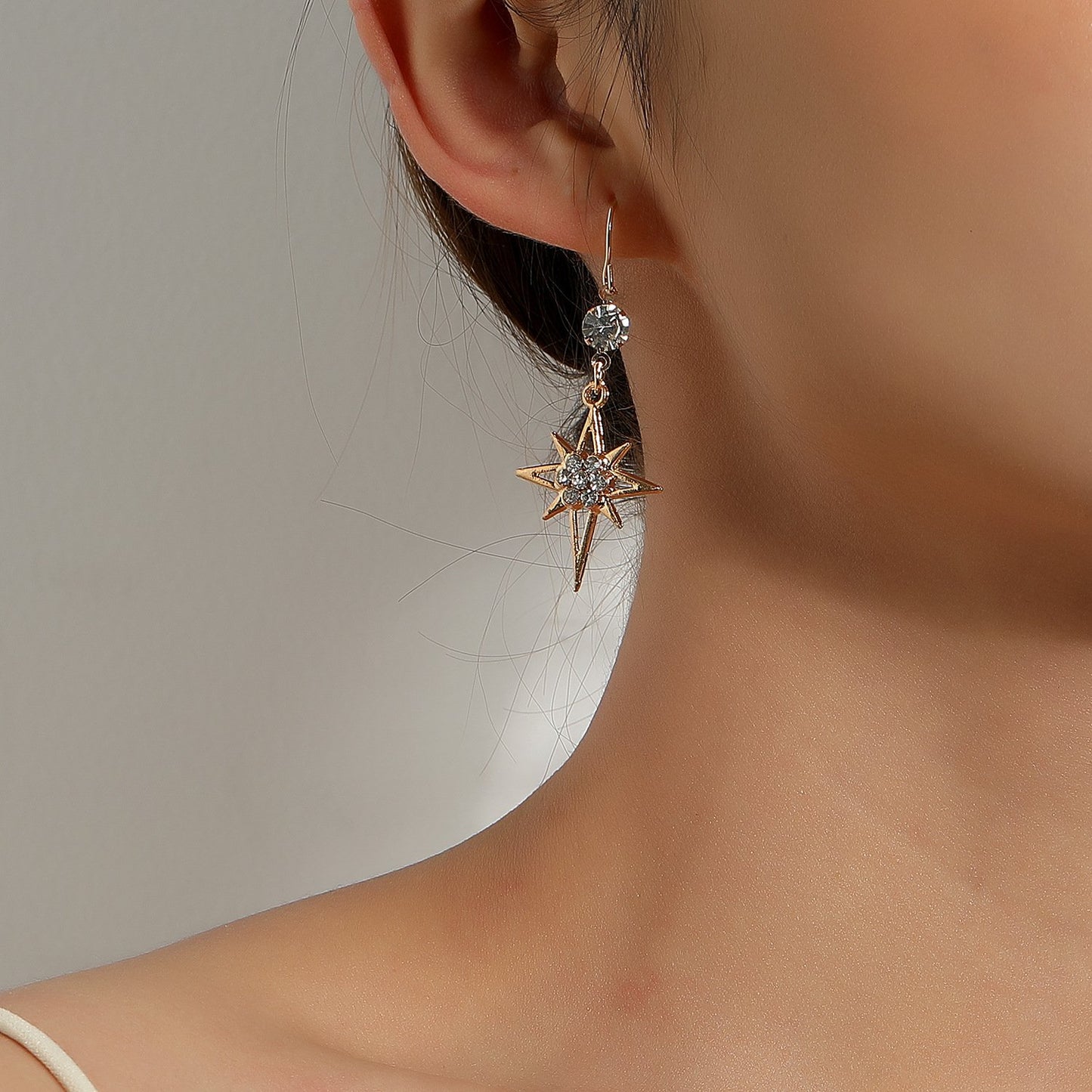 Jewelry fashion geometric octagonal diamond earrings female personality exaggerated star ear hook