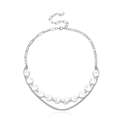 Jewelry Ladies Irregular Flat Pearl Necklace Creative Punk Personalized Chain Necklace