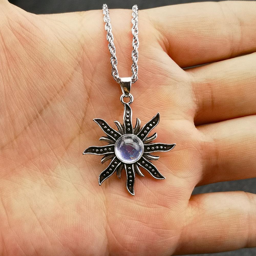 Jewelry Bohemian Imitation Moonstone Sunflower Pendant Necklace Women Retro Ethnic Jewelry