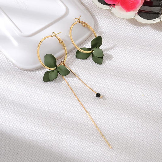 Popular Petal Asymmetrical Earrings Fashion Personality Long Geometric Circle Tassel Earrings Stud Earrings