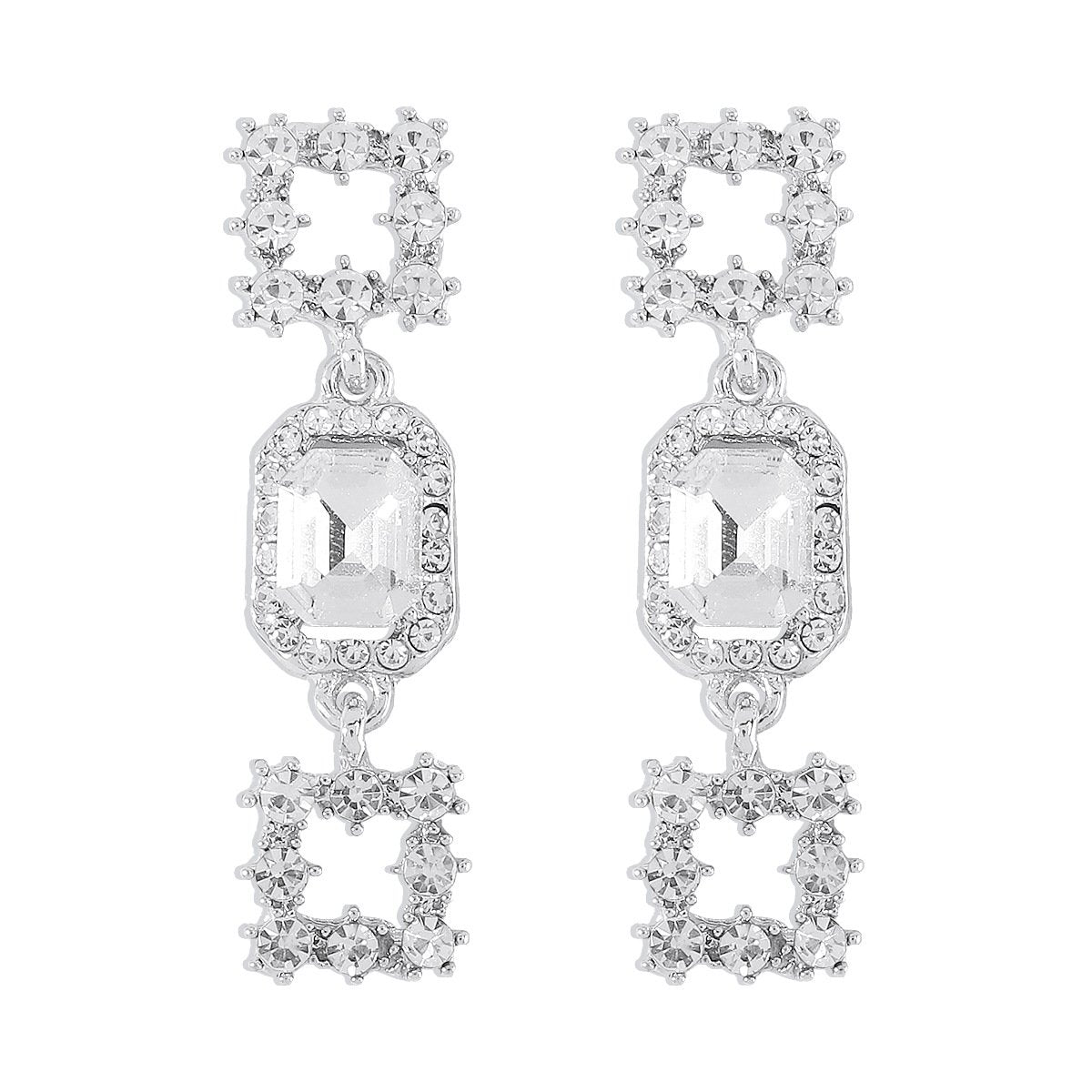 E153 heavy industry square geometric symmetrical rhinestone earrings full of diamond temperament niche design sense earrings female