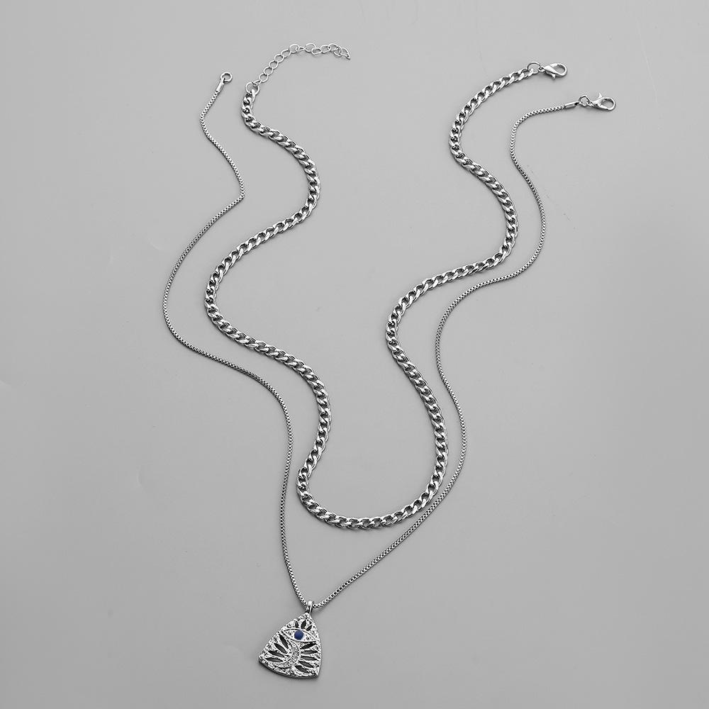 Fashion Simple Personality Men's Double Cuban Chain Triangle Crescent Pendant Trend Necklace