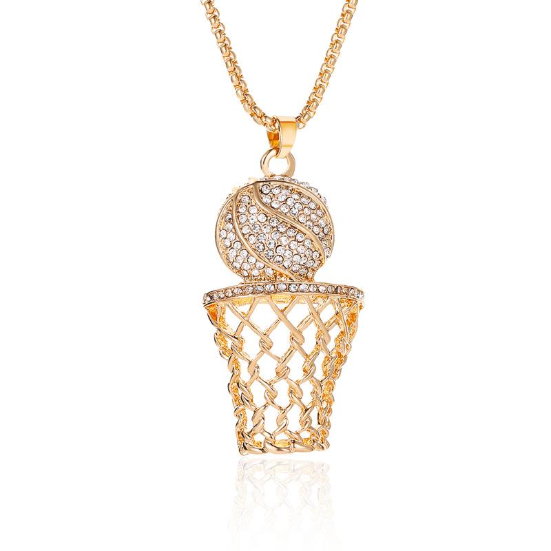Fashion diamond basketball hoop necklace creative hiphop sports trend jewelry