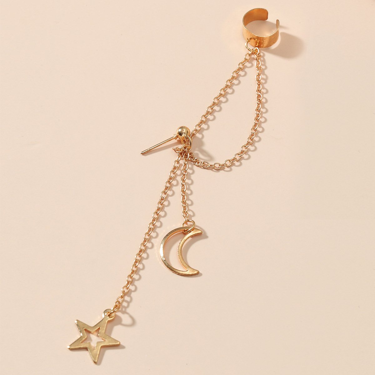 Simple temperament long chain earrings ins cold star moon ear clip one-piece non-hole earrings female