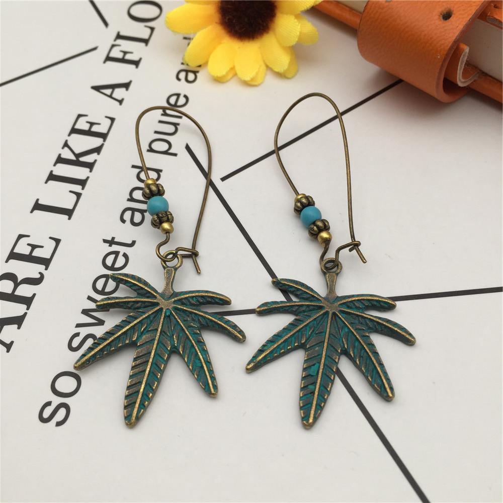 Vintage Ethnic Earrings Alloy Leaf Palm Owl Turquoise Earrings Jewelry Set