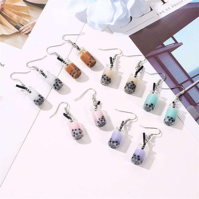 Small Fresh Creative Simple Pearl Milk Tea Earrings Girls Heart Versatile Earrings Summer Ear Jewelry