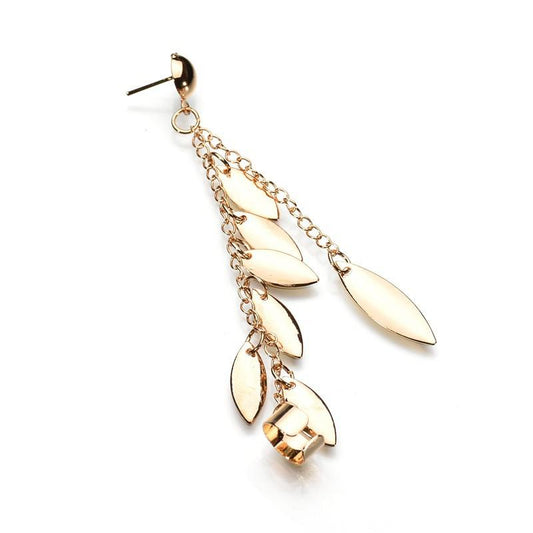 Gold-plated Tassel Leaf Clip Earrings for Women